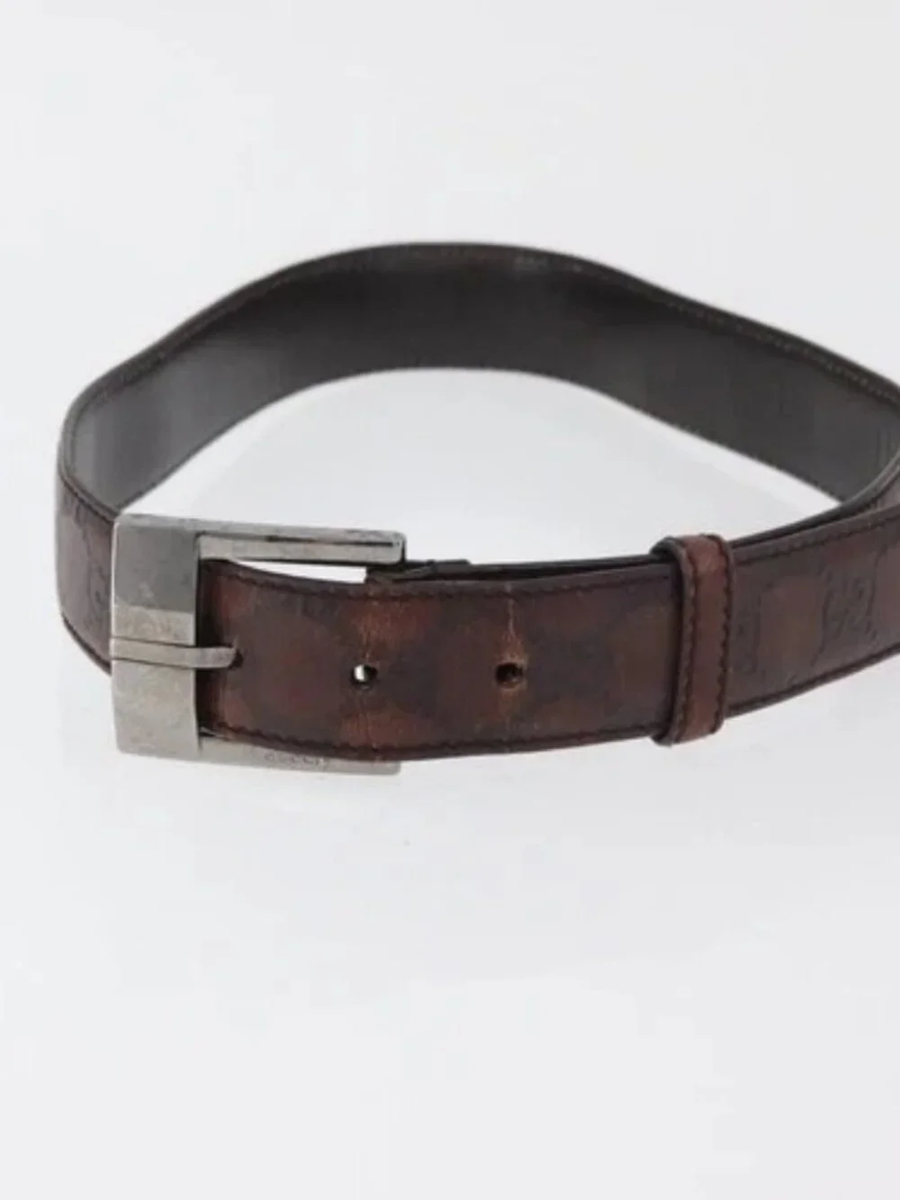 GUCCI GG Canvas Guccissima Belt Leather 2 Set Beige Black Auth bs34884